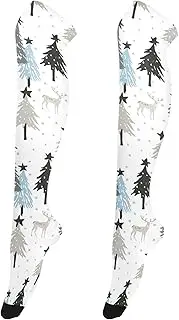 [Caihoyu] Women Soft Thigh High Socks Lightweight Long Knee-High Socks Athletic Knee High Socks for Special Occasions Christmas Pattern White Stars, Christmas Pattern White Stars