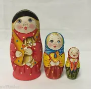 Matryoshka Russian Wooden Nesting Dolls - 3 Pieces Unique Coloring Set #5