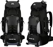 Snorthy 90L Hiking Backpack, Lightweight Waterproof Backpack for Men Women Foldable Breathable Camping Backpack Daypack Travel Bag for Climbing Fishing Mountaineering Touring Cycling, black, Large