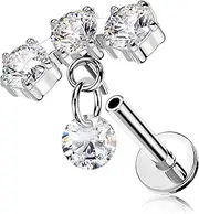 [OUFER] 16G Dangle Helix Piercing Surgical Steel 316L Threadless Earring 6 mm Cartilage Ear Piercing Clear CZ Helix Piercing Jewellery Tragus Piercing for Women