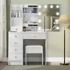 Dressing Table LED Makeup Mirror Stool Set LED Bulbs Mirror Vanity Desk White