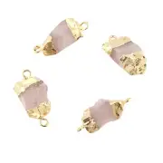 Rose Quartz Yellow Gold Plated DIY Double Bail Making Connector Lot of 4 Pcs