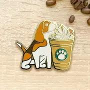 Beagle Caramel Frappe Enamel Pin | Lapel Coffee Latte Espresso Charm