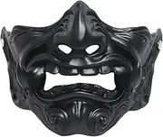 Oni Mask Japanese Halloween Mask 7.9x4.7 Latex Hannya Mask, Half Face Samurai Mask with Fangs Black Mask with Elastic Band Halloween Props for Cosplay Party Halloween, Oni Mask/46
