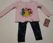 Disney Princess Pink Girls Top and Bottom Pant Set - Size 12 Months NWT