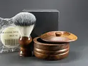 3 in 1 Wooden Handle Badger Synthetic Wet Shaving Brush Mug Bowl Set Man Gift