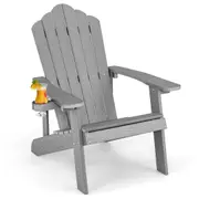 Costway Adirondack Beach Chair Sun Lounge Weather-Resistant w/Cup Holder Garden Patio Poolside Grey