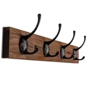 Coat Hooks Wall Mounted, Wooden Hat Rack with 4 Hooks for Entryway,