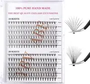 YBVABE 240PCS Cluster Eyelash Extensions Individuals Mixed, 10D-0.1 C Curl- 10/11/12/13/14mm, 20D-0.07 C Curl-10/11/12/13/14mm & Professional Makeup 6mm Under Lash Extensions Premade Volume Fans Mixed
