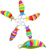 6 Pack Fidget Slug Toys,3D Printed Slug Sensory Toys,Articulated Stretch Slug Fidget Toys with Keychain,Cute Caterpillar Shape Anxiety Stress Reliever Office Desk Toy for Kids,Boys&Girls(Iridescent)