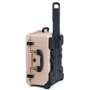 Tan & Black Pelican 1610 case. No Foam - Empty. With wheels.