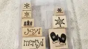 Stampin Up Merry stamp set Retired, joy, Mittens, presents, snow flakes
