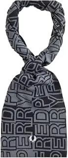 [Fred Perry] Mens Womens Unisex Tonal Jaquard Branded Scarf 100% Cotton C6140 in Gunmetal - Black & Limestone, Gunmetal, One Size