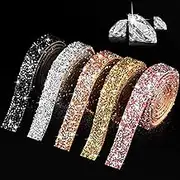 5 Rolls Crystal Rhinestone Ribbon - Shiny Resin Diamond Self-Adhesive Bling Ribbon for Arts Crafts DIY Party Decor (Mixed Colors, Basic Style)