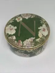 Anthropologie Emmaline Stoneware Lidded Monogram Trinket Dish green Letter N