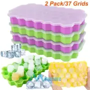2Pack Honeycomb Shape Ice Cube Trays Silicone Easy Release BPA Free Trays w/ Lid