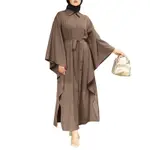 ZANZEA 穆斯林女裝卡其色寬袖寬鬆襯衫洋裝