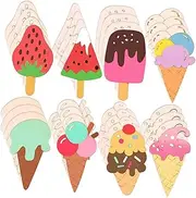 HONMEET 40pcs Ice Cream Chips Ice Cream Cone Cutouts Hangers to Decorate Unfinished Summer Ice Cream Blank Ice Cream Cutouts Unfinished Ice Cream DIY Painting Decoration Khaki Wood