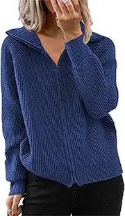 [Generic] Women's Fashionable Ribbed Knit Zip Up Hoodie Sweater with Pockets, Casual Outerwear for Everyday Wear