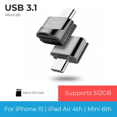 for iPhone 16 /15 / iPad Air 4 - USB-C Micro SD OTG Memory Card Reader Adapter