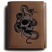 Small Trifold Wallets For Men Skull Mens Tri Fold Leather Wallet Brown Wester...