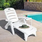 Giantex Folding Camping Lounge Chair, Portable Rolling Recliner w/Wheels, 5 Adjustable Positions, Collapsible Chaise Sun Lounge Bed w/Armrests & Backrest, Outdoor Beach Poolside Reclining Chair