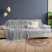 [Milam London] Cotton Throw For Sofa | Herringbone Throw | Bed Throws Double Size | Summer Blanket | Outdoor And Garden Blanket - 170x230 cm 67"x90" - Green