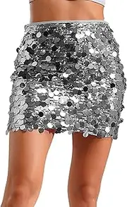 [TiaoBug] Womens Y2k Sexy Sequin Skirt Sparkly Bodycon Mini Skirts Night Out Party Club Rave Costume