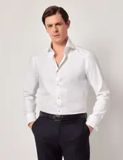 Hawes & Curtis White Twill Slim Shirt | High Collar | Double Cuff Size: XL