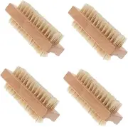 minkissy Set of 4 Nail Brushes Double Sided Wooden Bristles for Hand Foot Manicure Gentle