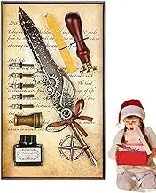 Feather and Ink Set | Calligraphy Dip with Ink | Calligraphy Dip Set with Inkwell and Stand, Feather Pens Birthday for Adults & Kids Pochy