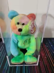 Rare! P. E. Pellets Peace Bear 1996 Retired TY Beanie Baby With Errors! Vibrant