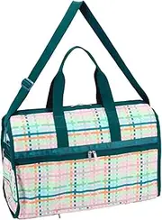 [LeSportsac] Mason Madras Deluxe Large Weekender Crossbody Bag, Style 4319/Color E875, Festive Tropical Hues, Modern & Fun Interpretative Plaid Design, Lively Weave Design, Chevron Background, Mason