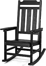 VEVOR Porch Rocker, HIPS Outdoor Rocking Chair, High Back Patio Rocking Chair with Smooth Armrests, Supports up to 400 lbs, for Garden, Balcony, Porch, Black