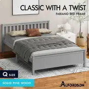 ALFORDSON Bed Frame Wooden Queen Size Slatted Headboard Timber Grey FABIANO