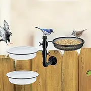 Wall Mounted Bird Feeder with Metal Mesh Seed Tray and 2 Bird Bath Bowls,Heavy Duty Fence Tree Mount Birds Feeder for Outside Wild Birds,Table Mountable Platform Feeder in Garden Backyard