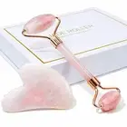 Jade Roller for Face and Gua Sha Scraping Massager Set - 100% Natural Rose Quart