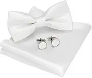 [Generic] Mens Solid Color Pre-tied Bow Tie and Pocket Square Cufflink Set with