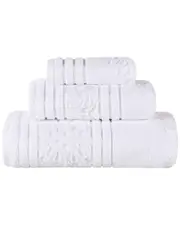 Superior Sadie Zero Twist Cotton Elegant Floral Absorbent 3pc Jacquard Towel Set