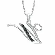 Enhanced Black Natural Diamond Accent "W" Initial Pendant in Sterling Silver