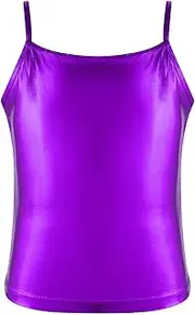 [Raenseen] Big Girls Tank Top Spaghetti Shoulder Straps Shiny Camisole for Dance Stage Performance