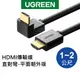 綠聯 4K HDMI2.0傳輸線 90度彎頭 螢幕連接線 直對彎 平面朝外版 1~2公尺【Water3F】