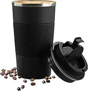 510ml Coffee Cup, Stainless Steel Insulated & Reusable Travel Mug with Leak Proof Lid, Eco-Friendly Coffee Mug for Hot, Cold Drinks (Black)