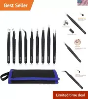 9PCS Precision Tweezers Set - ESD Safe Stainless Steel for Crafts & Electronics