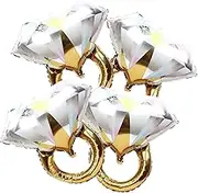 4pcs Diamond Engagement Ring Mylar Balloons, Marriage Engagement and Wedding Bridal Shower Party Supplies.