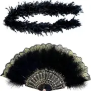Pack Of 2 Retro Style Feathered Fans And Feathered Boas For Costume Parties