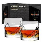 Grand Canyon Crystal Bourbon Whiskey Glasses Gift Set of 2 Heavy Freezable Ol...
