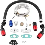 EVGATSAUTO Turbo Oil Feed Line Kit, Turbo Oil Feed Return Line AN10 Connection Adapter Flange Set Suitable for T3 T4 GT35 T70 T66