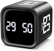 AMIR Digital Kitchen Timer, Creative Rotation Cube Timer, 5/10/30/60 Min & Custom Countdown, Vibration & Adjustable Sound Alarm, Pause and Resume, Various Time Presets for Tasking, Studying, Cooking