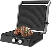 2000W Panini Press, Electric Fold-Out Sandwich Toaster, 2 Slice Non-Stick Grill Plates, 180° Flat Open Electric Grill, Adjustable Temperature Control, Stainless Steel, for Families